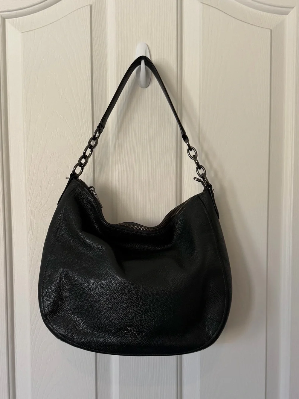 Coach Chelsea Black Pebbled Leather Shoulder Bag- gunmetal gray